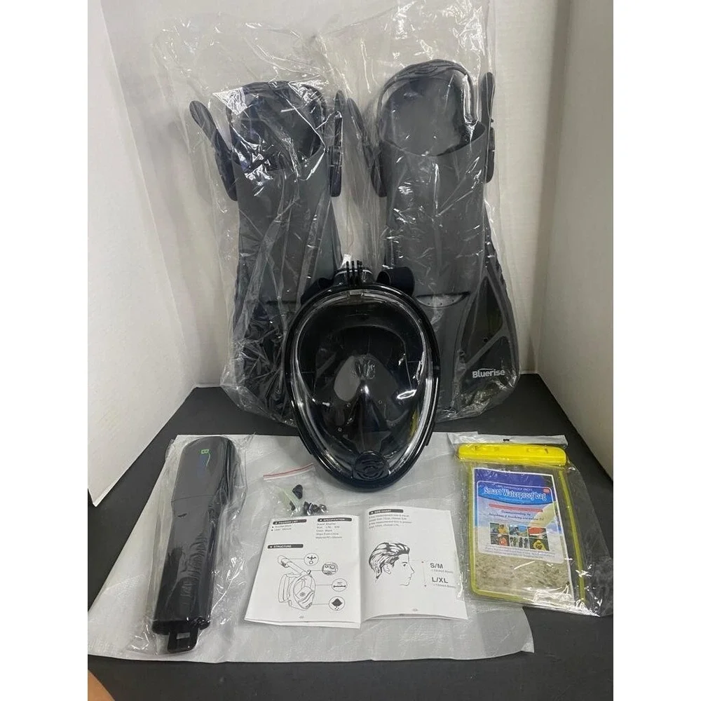 Full Face Snorkeling Mask‎ Anti Leak Portable Under Water Diving Swimming Black